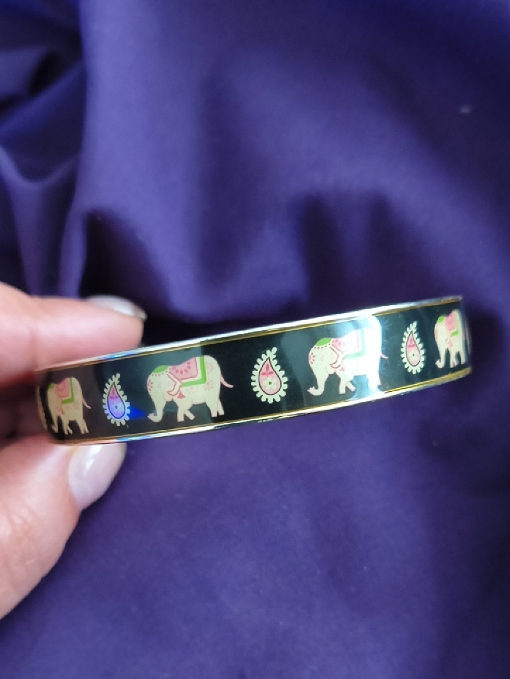 Vera Bradley Pink Elephant on Navy silver-tone bangle bracelet